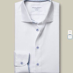 Charles Tyrwhitt Non-Iron Stretch Printed Trim Shirt, White, 15.5", Slim Fit